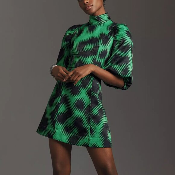 Essentiel Antwerp Dresses & Skirts - Essentiel Antwerp Elixir Puff-Sleeve Mini Dress Green 6